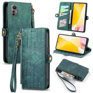For Xiaomi 12 Lite Geometric Zipper Wallet Side Buckle Leather Phone Case(Green)