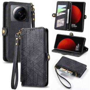 For Xiaomi 12 Ultra Geometric Zipper Wallet Side Buckle Leather Phone Case(Black)