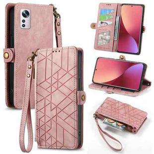For Xiaomi 12 Geometric Zipper Wallet Side Buckle Leather Phone Case(Pink)