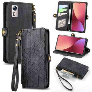 For Xiaomi 12 Geometric Zipper Wallet Side Buckle Leather Phone Case(Black)