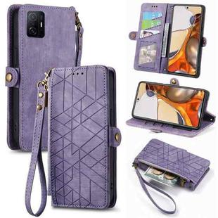 For Xiaomi Mi 11T Geometric Zipper Wallet Side Buckle Leather Phone Case(Purple)