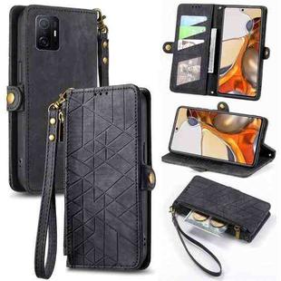 For Xiaomi Mi 11T Geometric Zipper Wallet Side Buckle Leather Phone Case(Black)