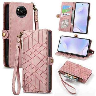 For Xiaomi Poco X3 NFC Geometric Zipper Wallet Side Buckle Leather Phone Case(Pink)
