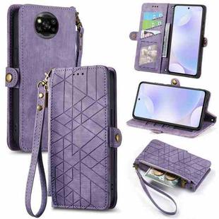 For Xiaomi Poco X3 NFC Geometric Zipper Wallet Side Buckle Leather Phone Case(Purple)