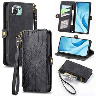 For Xiaomi 11 Lite Geometric Zipper Wallet Side Buckle Leather Phone Case(Black)