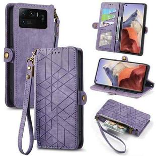 For Xiaomi 11 Ultra Geometric Zipper Wallet Side Buckle Leather Phone Case(Purple)