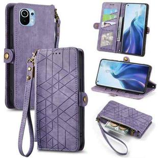 For Xiaomi Mi 11 Geometric Zipper Wallet Side Buckle Leather Phone Case(Purple)