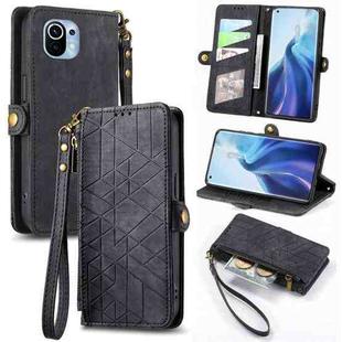 For Xiaomi Mi 11 Geometric Zipper Wallet Side Buckle Leather Phone Case(Black)