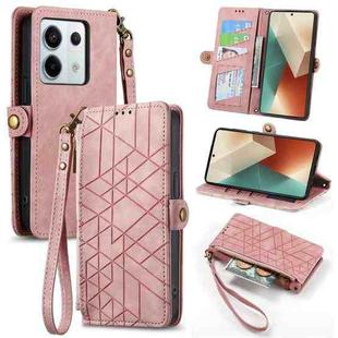 For Redmi Note 13 Pro 5G Global Geometric Zipper Wallet Side Buckle Leather Phone Case(Pink)