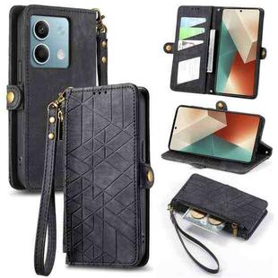 For Redmi Note 13 5G Global Geometric Zipper Wallet Side Buckle Leather Phone Case(Black)