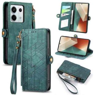 For Redmi Note 13 Pro 4G Geometric Zipper Wallet Side Buckle Leather Phone Case(Green)