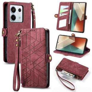 For Redmi Note 13 Pro 4G Geometric Zipper Wallet Side Buckle Leather Phone Case(Red)