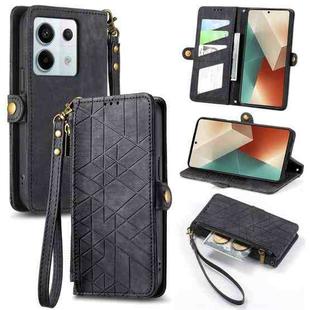 For Redmi Note 13 Pro 4G Geometric Zipper Wallet Side Buckle Leather Phone Case(Black)