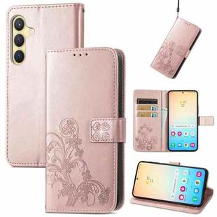 For Samsung Galaxy S24+ 5G Four-leaf Clasp Embossed Buckle Leather Phone Case(Rose Gold)