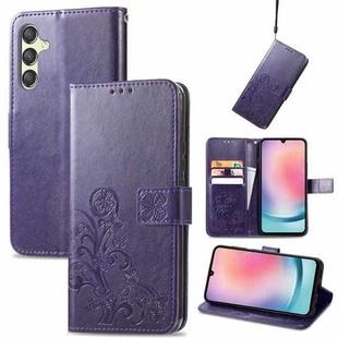 For Samsung Galaxy A25 5G Four-leaf Clasp Embossed Buckle Leather Phone Case(Purple)