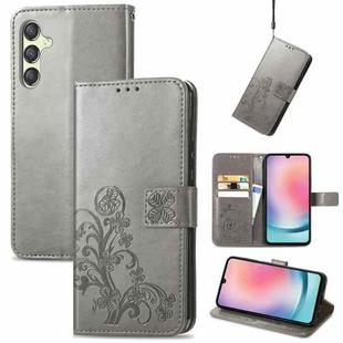 For Samsung Galaxy A25 5G Four-leaf Clasp Embossed Buckle Leather Phone Case(Gray)