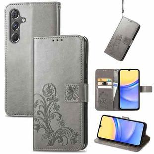 For Samsung Galaxy A15 Four-leaf Clasp Embossed Buckle Leather Phone Case(Gray)