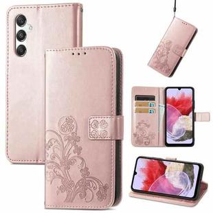 For Samsung Galaxy M34 5G Four-leaf Clasp Embossed Buckle Leather Phone Case(Rose Gold)