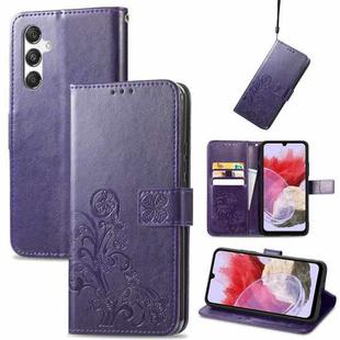 For Samsung Galaxy M34 5G Four-leaf Clasp Embossed Buckle Leather Phone Case(Purple)