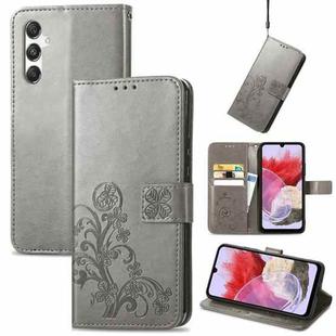 For Samsung Galaxy M34 5G Four-leaf Clasp Embossed Buckle Leather Phone Case(Gray)