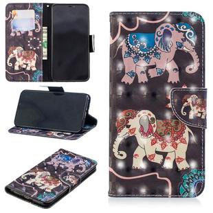 3D Colored Drawing Pattern Horizontal Flip Leather Case for Samsung Galaxy S10e, with Holder & Card Slots & Wallet(Two Elephants)