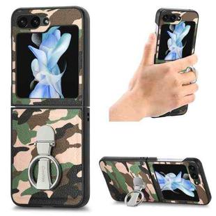 For Samsung Galaxy Z Flip5 5G Camouflage Ring Holder PC Phone Case(Green)