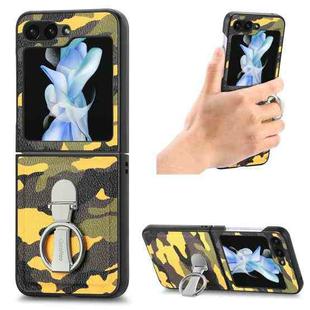 For Samsung Galaxy Z Flip5 5G Camouflage Ring Holder PC Phone Case(Yellow)