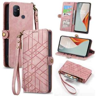For OnePlus Nord N100 Geometric Zipper Wallet Side Buckle Leather Phone Case(Pink)