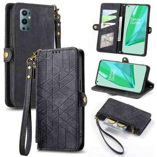 For OnePlus 9 Pro Geometric Zipper Wallet Side Buckle Leather Phone Case(Black)