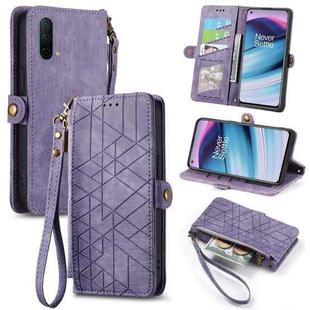 For OnePlus Nord CE 5G Geometric Zipper Wallet Side Buckle Leather Phone Case(Purple)