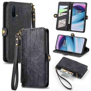 For OnePlus Nord CE 5G Geometric Zipper Wallet Side Buckle Leather Phone Case(Black)