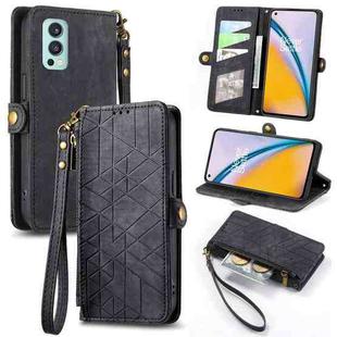 For OnePlus Nord 2 5G Geometric Zipper Wallet Side Buckle Leather Phone Case(Black)