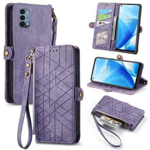 For OnePlus Nord N200 5G Geometric Zipper Wallet Side Buckle Leather Phone Case(Purple)
