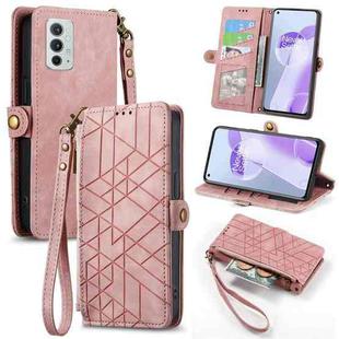 For OnePlus 9RT 5G Geometric Zipper Wallet Side Buckle Leather Phone Case(Pink)