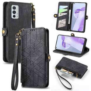 For OnePlus 9RT 5G Geometric Zipper Wallet Side Buckle Leather Phone Case(Black)
