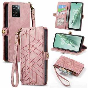 For OnePlus N20 5G Geometric Zipper Wallet Side Buckle Leather Phone Case(Pink)