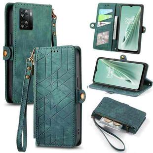 For OnePlus N20 5G Geometric Zipper Wallet Side Buckle Leather Phone Case(Green)