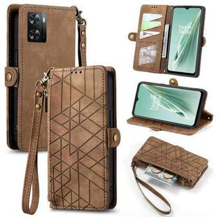 For OnePlus N20 5G Geometric Zipper Wallet Side Buckle Leather Phone Case(Brown)