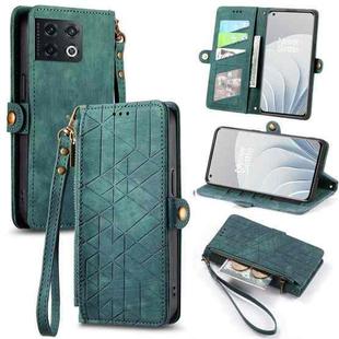 For OnePlus 10 Pro 5G Geometric Zipper Wallet Side Buckle Leather Phone Case(Green)