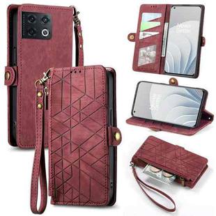 For OnePlus 10 Pro 5G Geometric Zipper Wallet Side Buckle Leather Phone Case(Red)