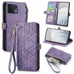 For OnePlus 10 Pro 5G Geometric Zipper Wallet Side Buckle Leather Phone Case(Purple)