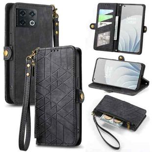 For OnePlus 10 Pro 5G Geometric Zipper Wallet Side Buckle Leather Phone Case(Black)