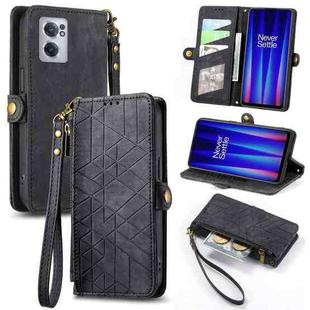For OnePlus Nord CE 2 5G Geometric Zipper Wallet Side Buckle Leather Phone Case(Black)