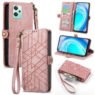 For OnePlus Nord CE2 Lite 5G Geometric Zipper Wallet Side Buckle Leather Phone Case(Pink)