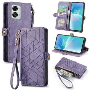 For OnePlus Nord 2T Geometric Zipper Wallet Side Buckle Leather Phone Case(Purple)