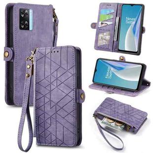 For OnePlus N20 SE Geometric Zipper Wallet Side Buckle Leather Phone Case(Purple)