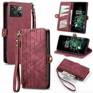 For OnePlus 10T Geometric Zipper Wallet Side Buckle Leather Phone Case(Red)