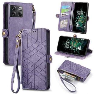 For OnePlus 10T Geometric Zipper Wallet Side Buckle Leather Phone Case(Purple)