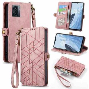For OnePlus Nord N300 Geometric Zipper Wallet Side Buckle Leather Phone Case(Pink)