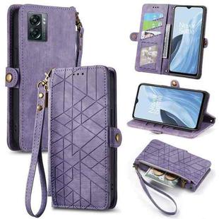 For OnePlus Nord N300 Geometric Zipper Wallet Side Buckle Leather Phone Case(Purple)